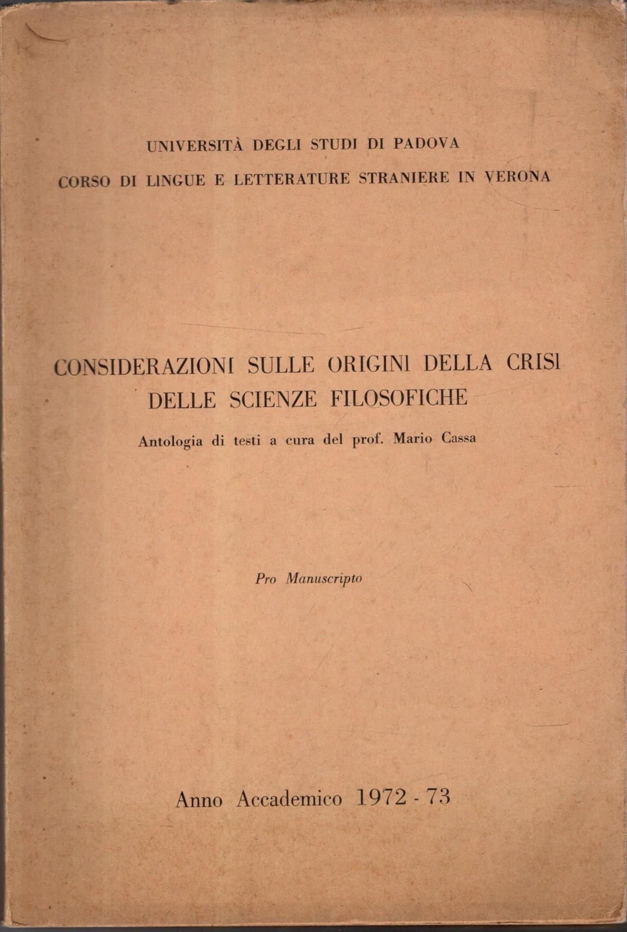 Considerazioni Sulle Origini Della Crisi Delle Scienze Filosofiche