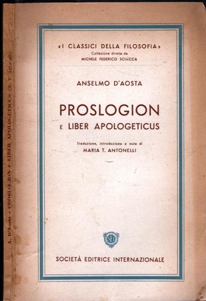 Proslogion E Liber Apologeticus - copertina