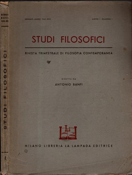Studi Filosofici - Rivista Trimestrale Di Filosofia Contemporanea - Anno 1 N.1 - copertina