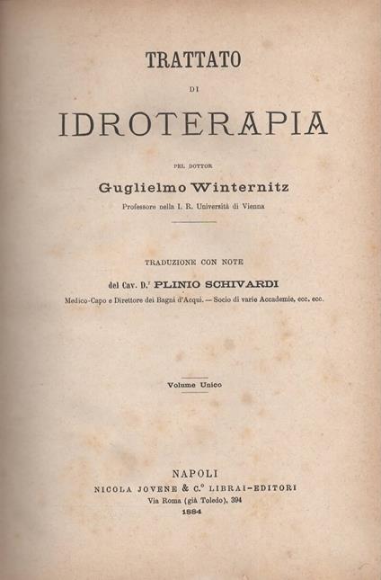 Trattato di Idroterapia del Dott. Guglielmo Winternitz - copertina
