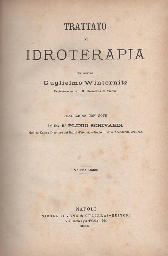 Trattato di Idroterapia del Dott. Guglielmo Winternitz - copertina