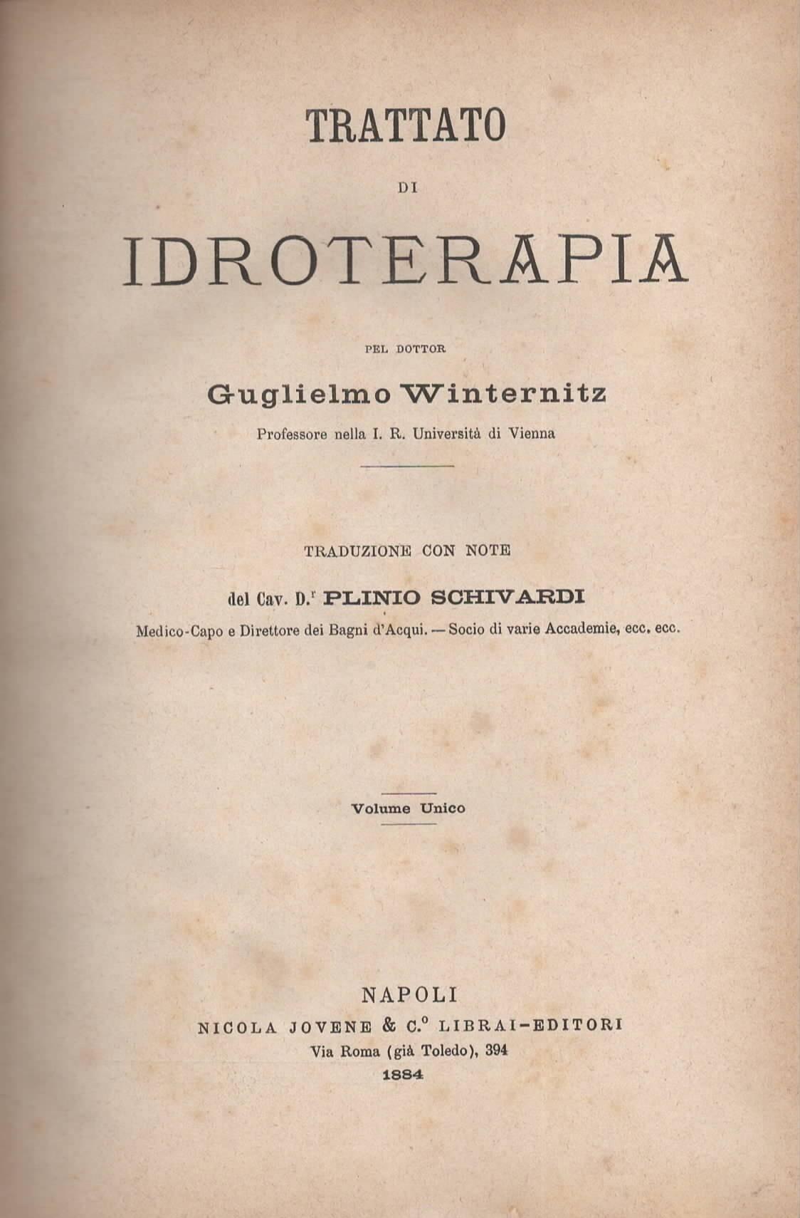 Trattato di Idroterapia del Dott. Guglielmo Winternitz