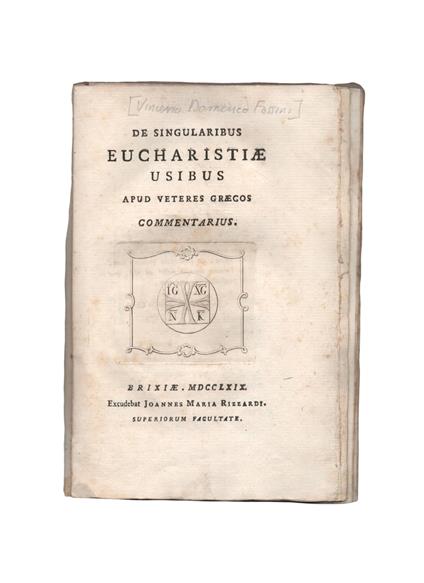De singularibus Eucharistiae usibus apud veteres graecos commentarius - autore - copertina