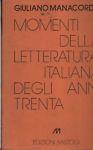 Momenti della letteratura italiana degli anni Trenta - Giuliano Manacorda - copertina