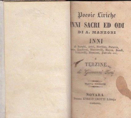Poesie Liriche Inni Sacri Ed Odi - Alessandro Manzoni - copertina