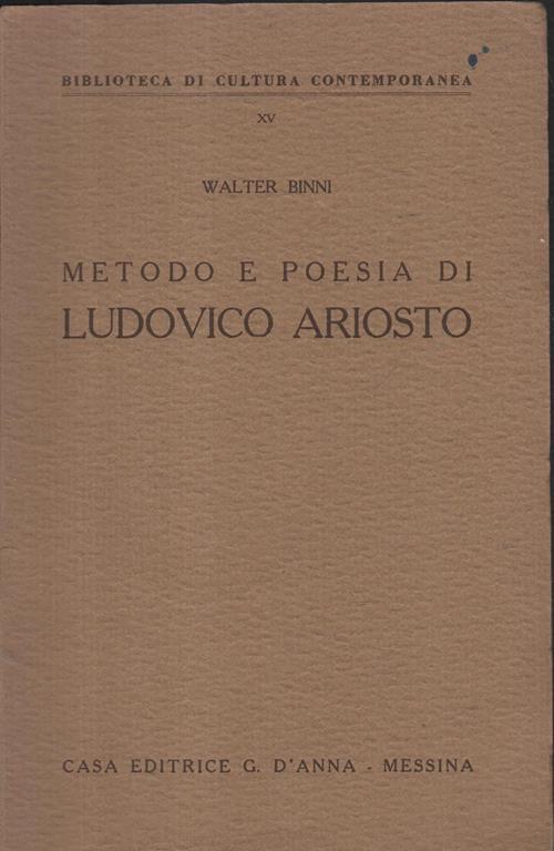 Metodo e Poesia di Ludovico Ariosto - Walter Binni - copertina