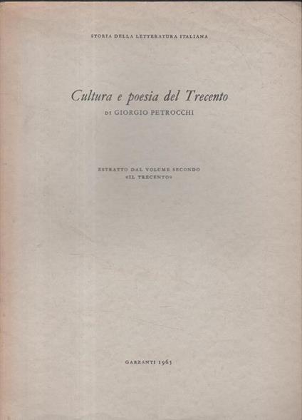 Cultura e poesia del Trecento - Giorgio Petrocchi - copertina