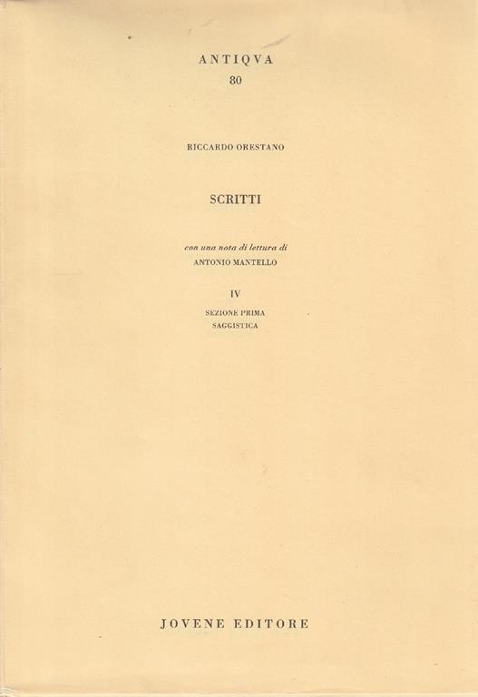 Scritti Vol. 4 sezione prima saggistica - Riccardo Orestano - copertina