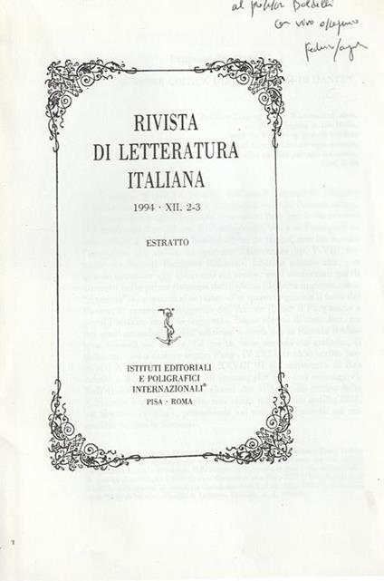 Rivista di letteratura italiana XII, 2-3 Estratto - copertina