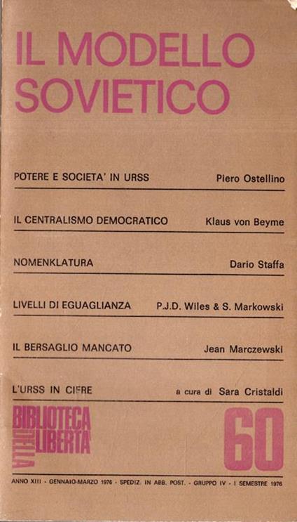 Il modello sovietico. Biblioteca della libertà ( periodico), n. 60 - copertina
