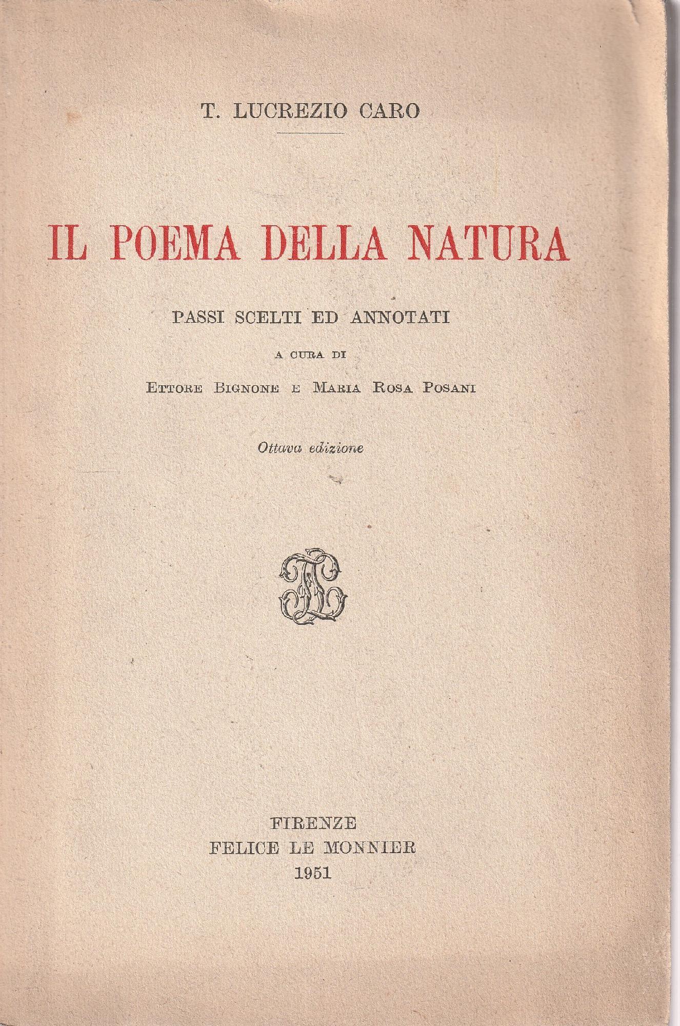 Il poema della natura: passi scelti ed annotati