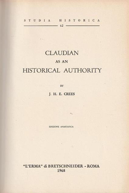Claudian as an historical authority - copertina