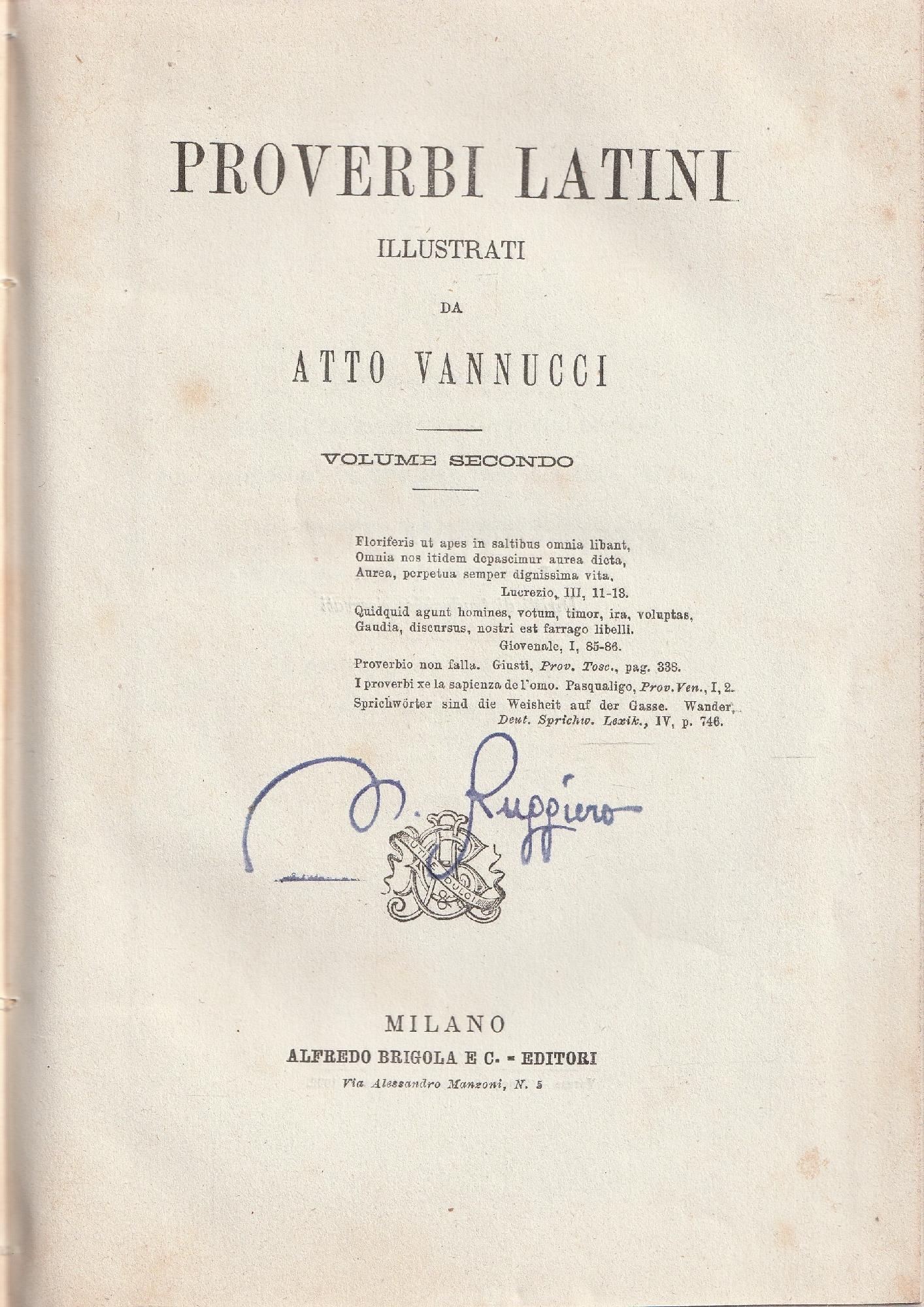Proverbi latini illustrati da Atto Vannucci - Volume secondo