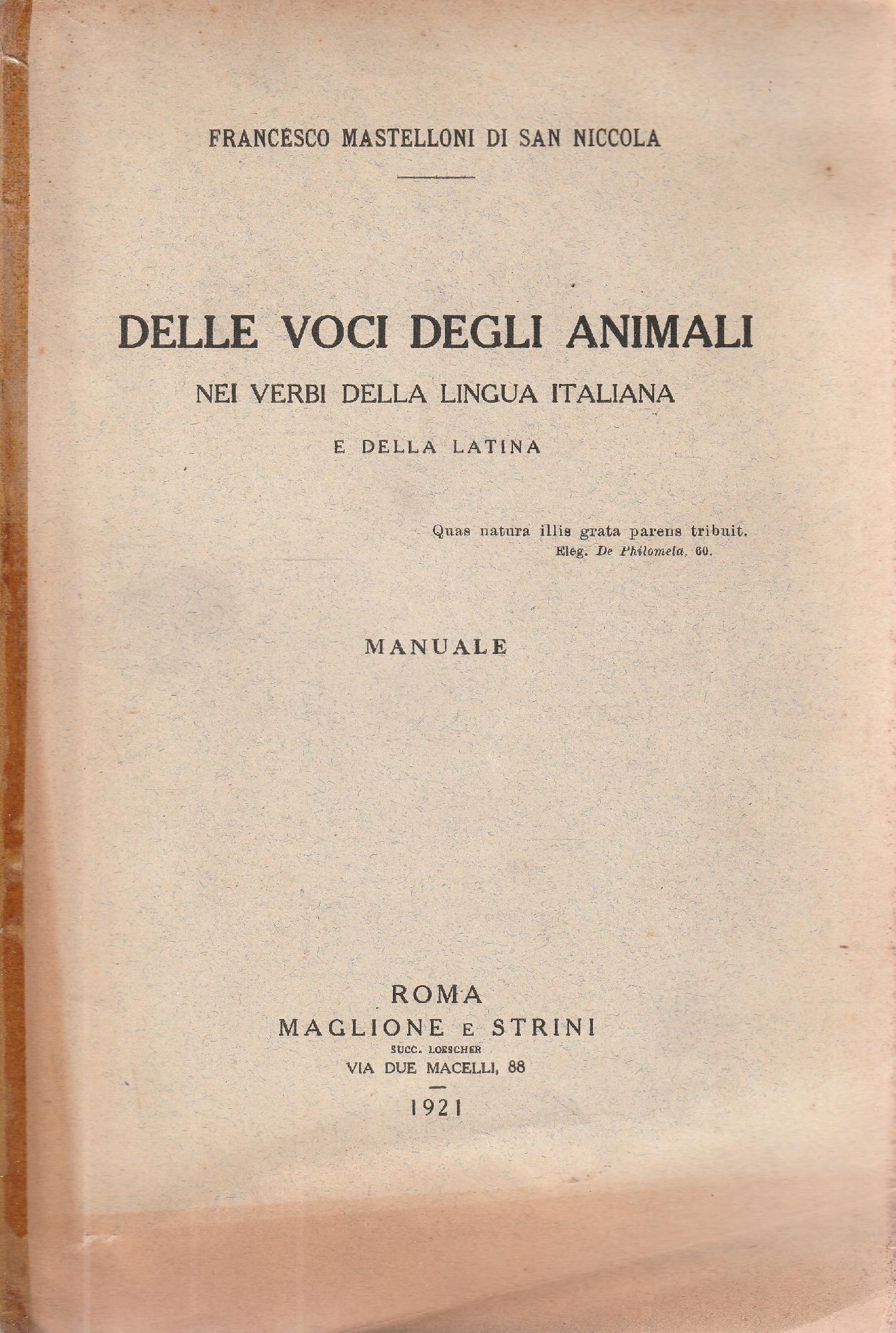 Delle voci degli animali nei verbi della lingua italiana e della latina. Manuale