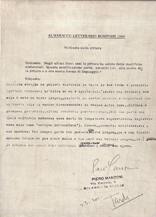 Piero Manzoni. Dicembre 1973. Luca Palazzoli - copertina