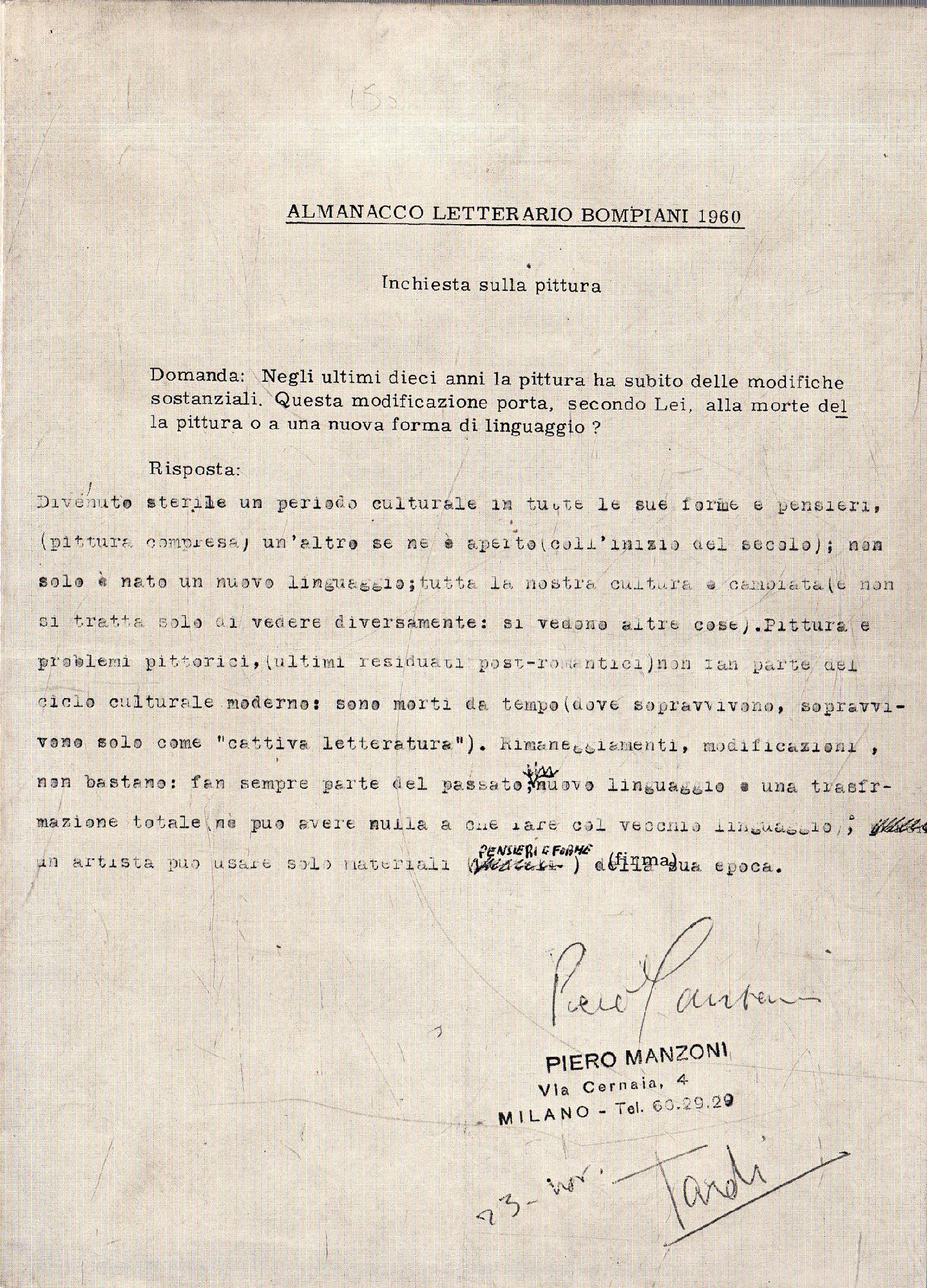 Piero Manzoni. Dicembre 1973. Luca Palazzoli
