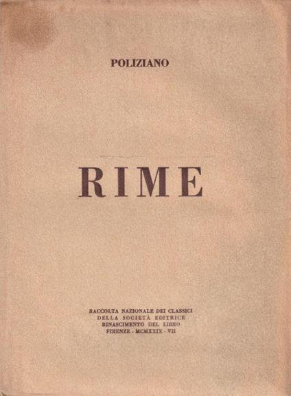 Rime di Poliziano - Angelo Poliziano - copertina
