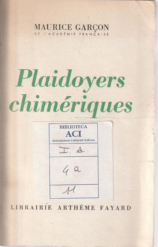 Autografato! Plaidoyers chimériques - copertina