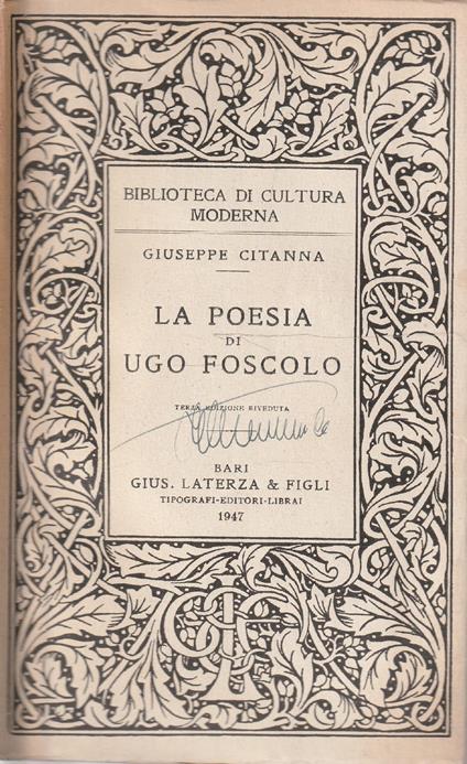 La poesia di Ugo Foscolo - Giuseppe Citanna - copertina