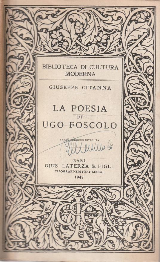 La poesia di Ugo Foscolo - Giuseppe Citanna - copertina