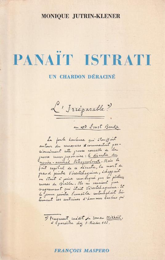 Panait Istrati, un chardon déraciné, écrivan francais, conteur roumain - copertina