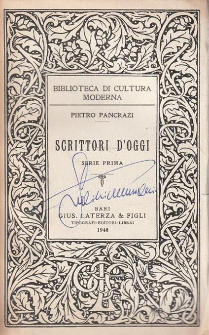 Scrittori d'oggi - Serie prima - Pietro Pancrazi - copertina