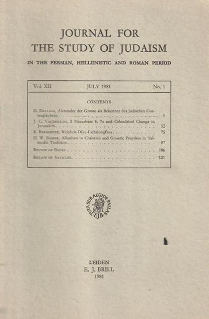 Journal for the study of Judaism Vol. 12 n° 1 - copertina