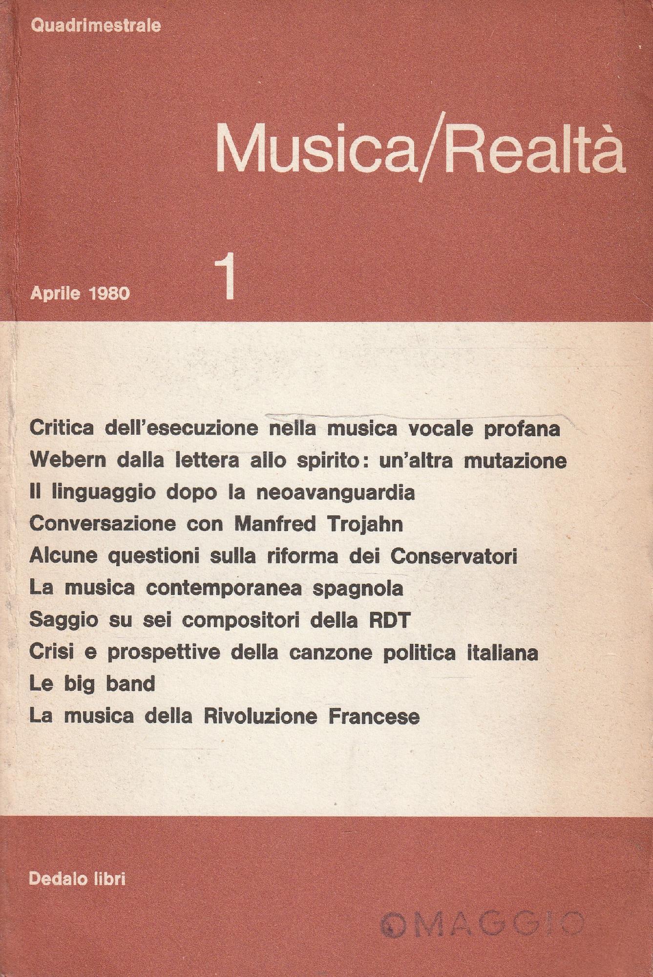 Musica/Realtà Rivista quadrimestrale Anno I . n.1 - Aprile 1980