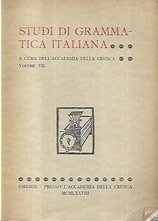 Studi di grammatica italiana, volume VII - copertina