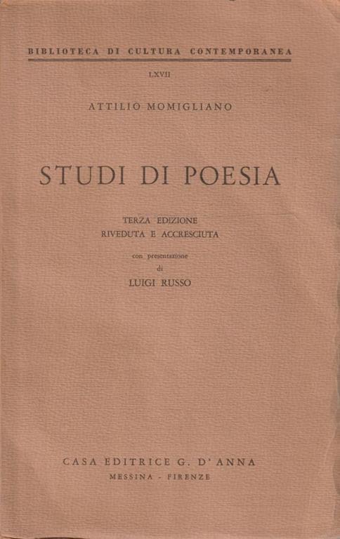 Studi di poesia di Attilio Momigliano. Terza edizione riveduta e accresciuta - A. Momigliano - copertina