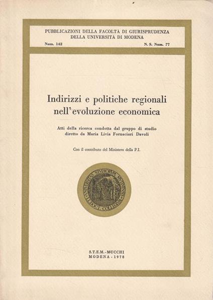 Indirizzi e politiche regionali nell'evoluzione economica - copertina