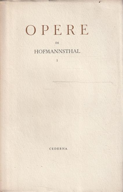Opere di Hofmannsthal Volume primo - copertina