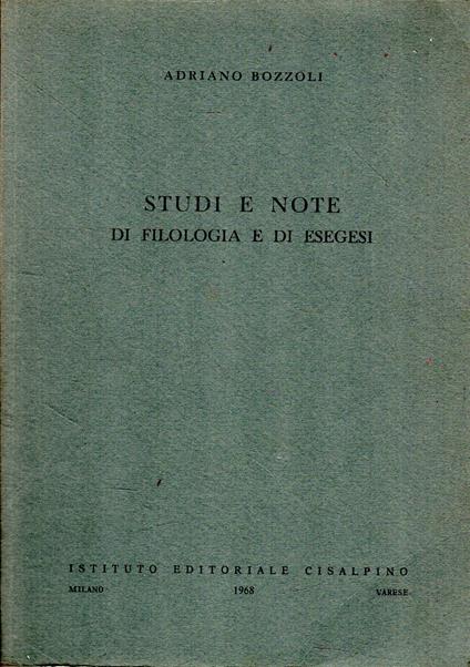 Studi e note di filologia e di esegesi - copertina