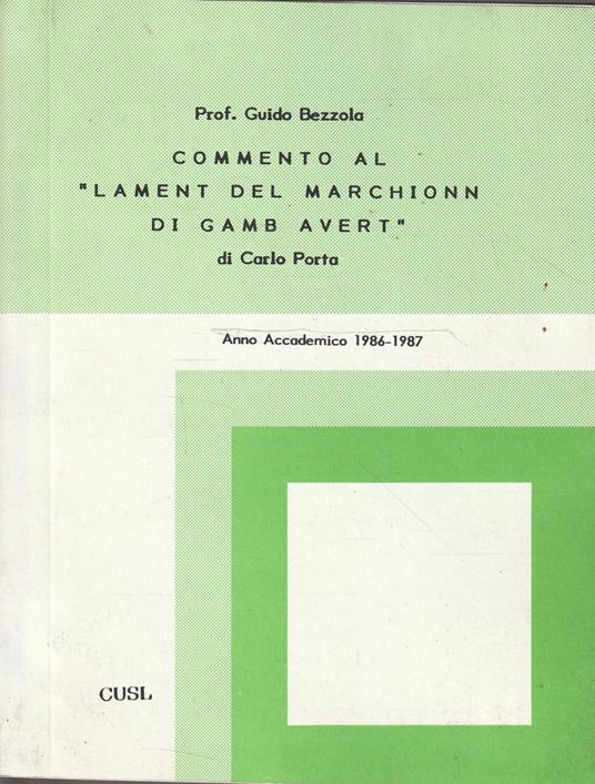 Commento al "Lament del marchionn di gamb avert" di Carlo Porta - copertina