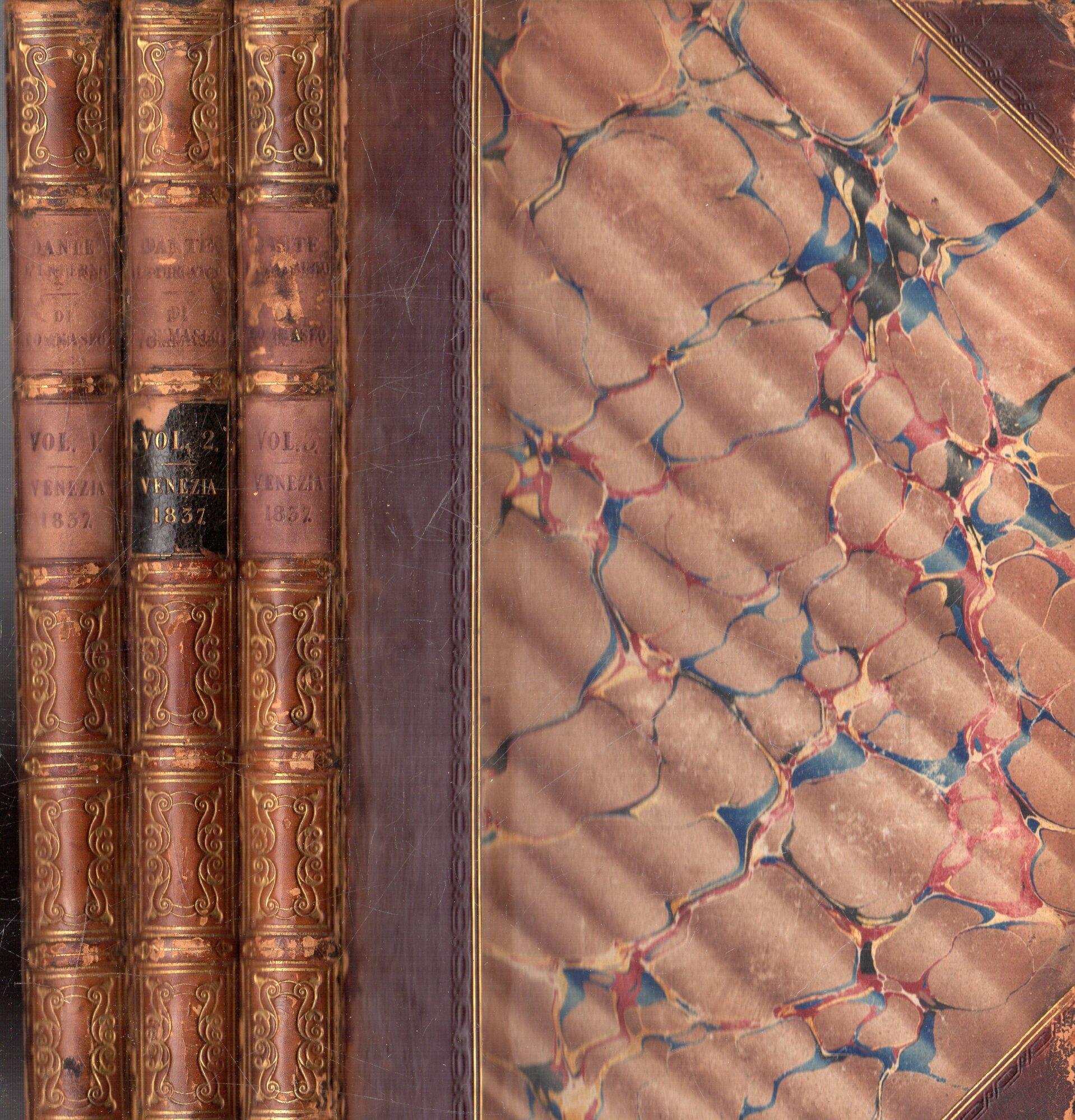 La Commedia di Dante Allighieri col comento di N. Tommaseo. 3 volumi: l'inferno il purgatorio il paradiso