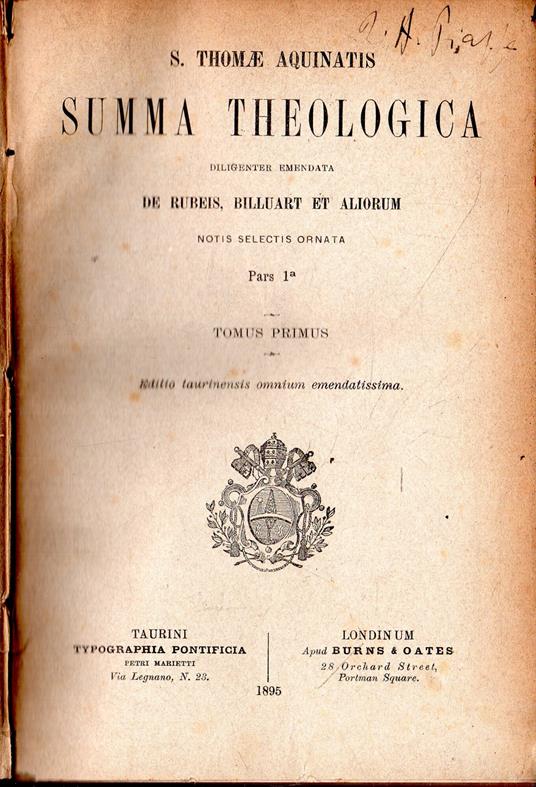 Summa Theologica diligenter emendata de rubeis, billuart et aliorum. Notis selectis ornata (6 tomi) (PRIMA EDIZIONE) - Tommaso d'Aquino (san) - copertina