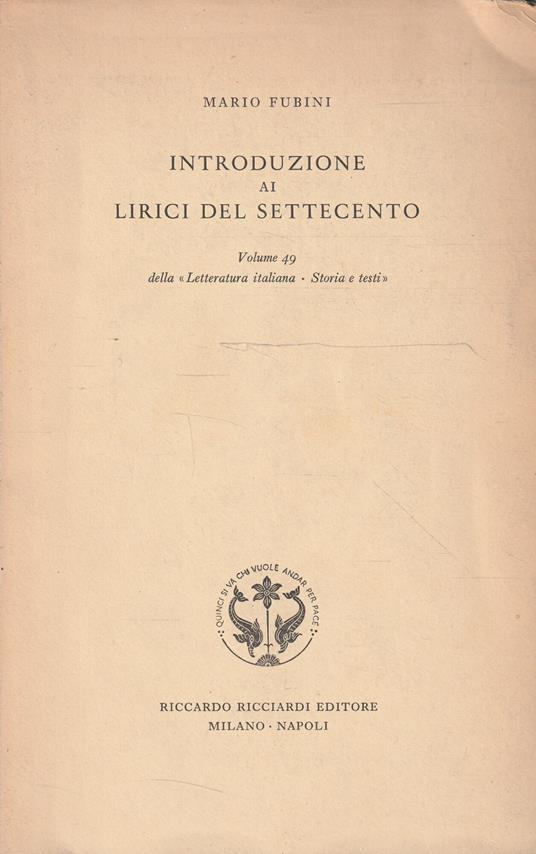 Autografato! Introduzione ai lirici del Settecento - Mario Fubini - copertina