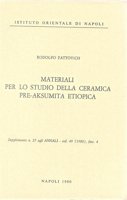 Materiali per lo studio della ceramica pre-aksumita etiopica - copertina