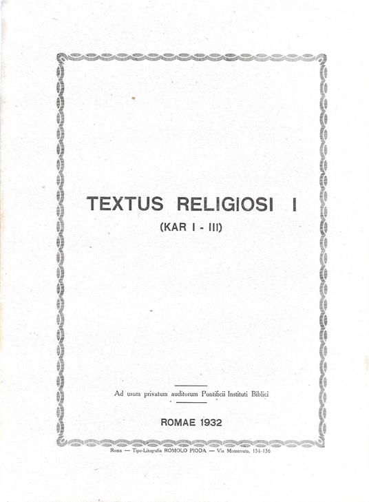 Textus Religiosi I (Kar I - III) - copertina