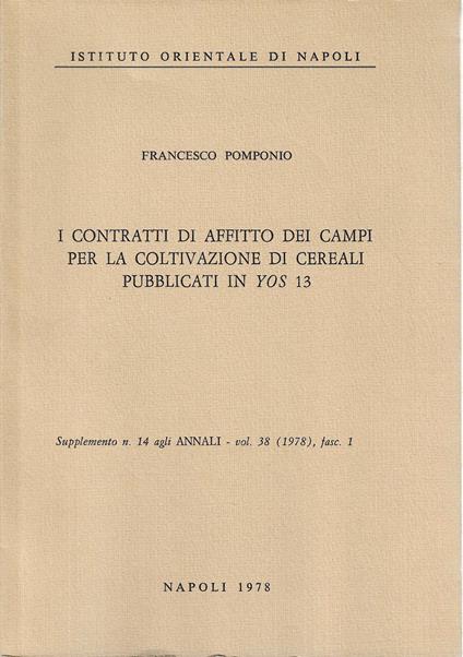 I contratti di affitto dei campi per la coltivazione di cereali pubblicati in Yos 13 - copertina