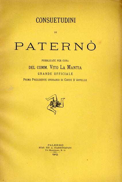 Consuetudini di Paternò - Vito La Mantia,Vito La Mantia - copertina