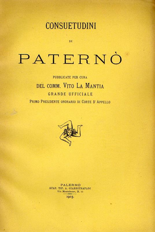 Consuetudini di Paternò - Vito La Mantia,Vito La Mantia - copertina
