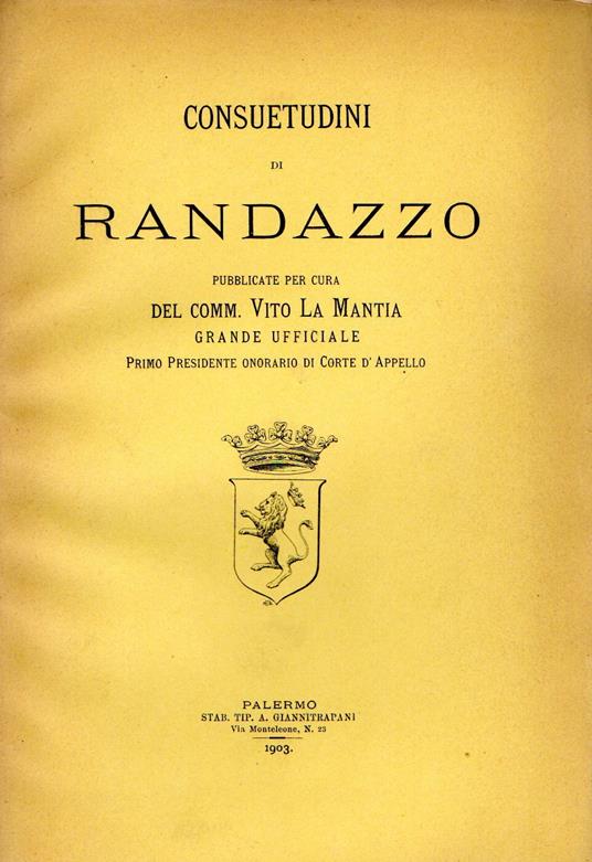 Consuetudini di Randazzo - Vito La Mantia,Vito La Mantia - copertina