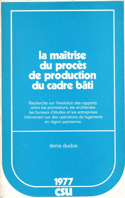 La maîtrise du procès de production du cadre bâti - copertina