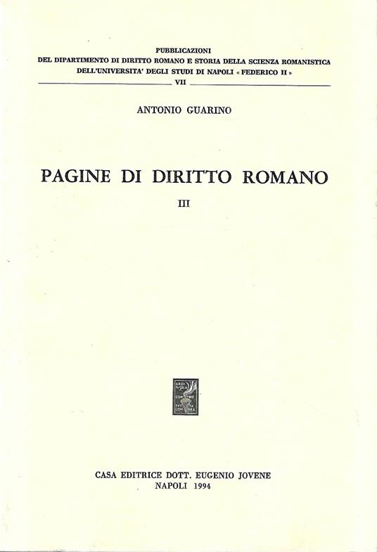 Pagine di Diritto Romano. III - Antonio Guarino - copertina