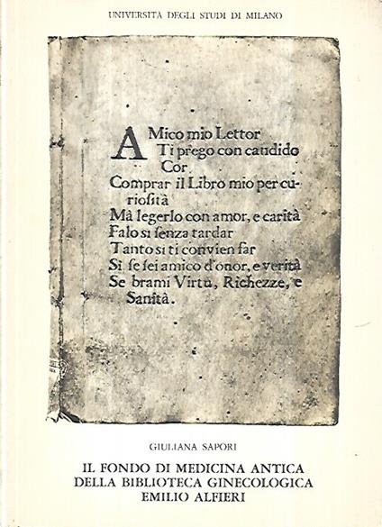 Il fondo di medicina antia della biblioteca ginecologica Emilio Alfieri - Giuliana Sapori - copertina