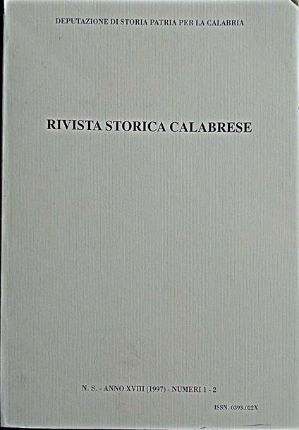 Rivista storica calabrese Anno XVIII (1997), numeri 1-2 - copertina
