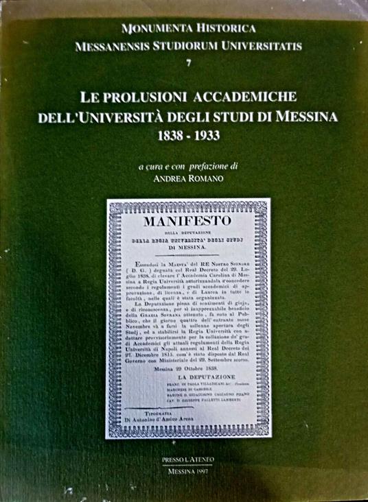 Le prolusioni accademiche dell'Università degli Studi di Messina. 1838-1933 - Andrea Romano - copertina