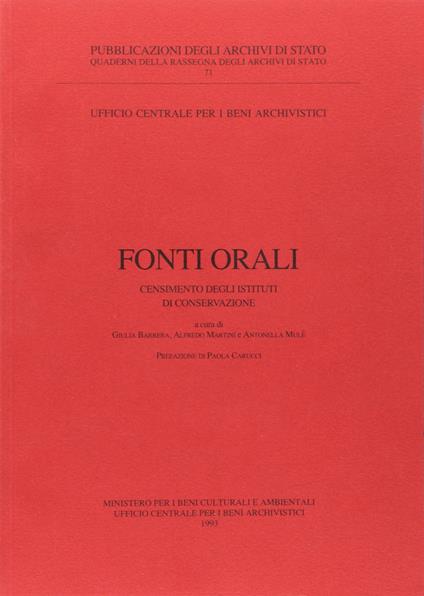 Fonti Orali. Censimento degli Istituti di Conservazione - copertina
