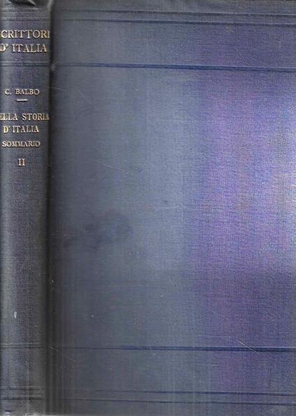 Della storia d'Italia dalle origini fino ai giorni nostri. Sommario (Volume secondo) - Cesare Balbo - copertina